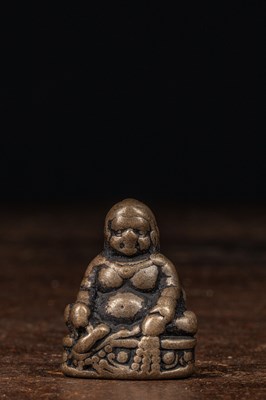 Lot 130 - SMALL SEATED BRONZE JAMBHALA TIBET 16TH CENTURY OR EARLIER