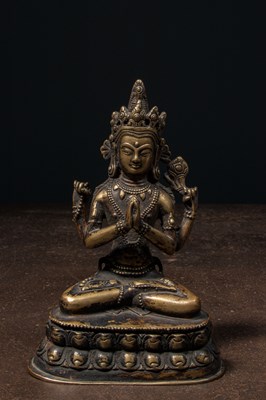 Lot 10 - BRONZE SHADAKSHARI LOKESHVARA TIBET 15TH CENTURY