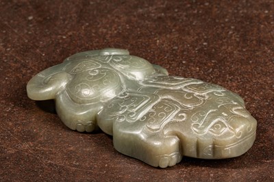 Lot 12 - (R) A CARVED JADE FIGURE OF A MYTHICAL BEAST CHINA SONG DNYASTY (960-1279)