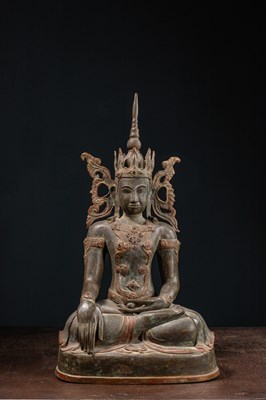 Lot 15 - (R) A SEATED BRONZE CROWNED BUDDHA THAILAND RATTANAKOSIN 1850'S