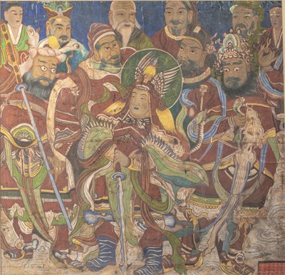 Lot 48 - (R) A LARGE TEMPLE MURAL OF DAOIST GUARDIANS CHINA QING DYNASTY