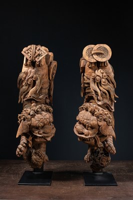 Lot 60 - (R) LARGE PAIR OF CHINESE FO-DOGS 18TH CENTURY IRON WOOD