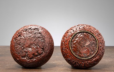 Lot 117 - (R) A CARVED CINNABAR LACQUER BOX AND COVER WITH FIGURAL SCENES, CHINA QING DYNASTY