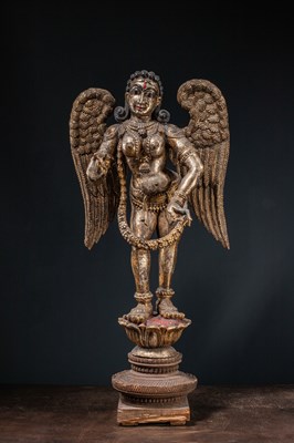Lot 57 - (R) A LARGE CARVED AND GILT WOOD FIGURE OF AN ANGEL WEST-INDIA GOA ABOUT 1850'S