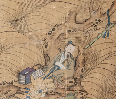 Lot 3 - (R) INK PAINTING DEPICTING THE RECLUSE LU DONGBIN , LATE MING EARLY QING DYNASTY, CHINA