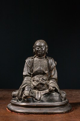 Lot 18 - (R) SEATED BRONZE WARRIOR ZHENWU (CHEN WU) , CHINA MING DYNASTY (1364-1644)