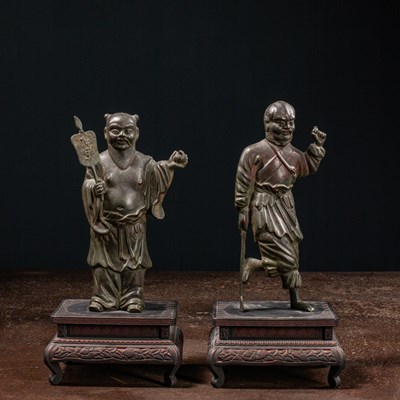 Lot 91 - (R) TWO CHINES BRONZE LOHAN MING DYNASTY 16TH CENTURY