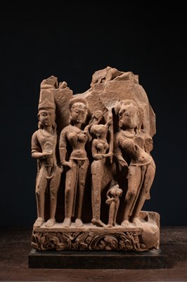 Lot 59 - (R) A SANDSTONE PANEL WITH DIVINE AND FEMALE FIGURES CENTRAL INDIA 11TH CENTUR