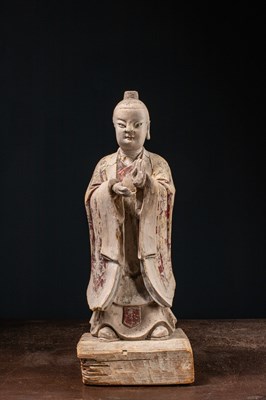 Lot 14 - (R) LARGE STANDING STUCCO DIGNITY TANG DYNASTY 8TH TO 10TH CENTURY