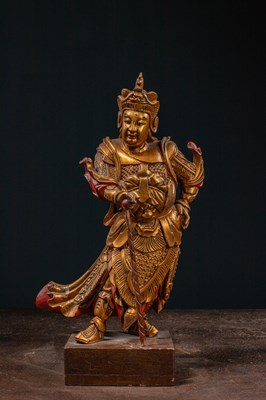Lot 31 - (R) LARGE STANDING WOOD LACQUERED AND GILT WARRIOR CHINA 18TH CENTURY