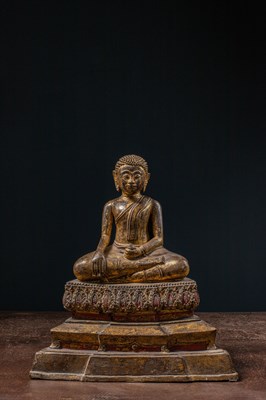 Lot 71 - (R) SEATED BRONZE BUDDHA WITH GOLD THAILAND RATTANAKOSIN 1850'S