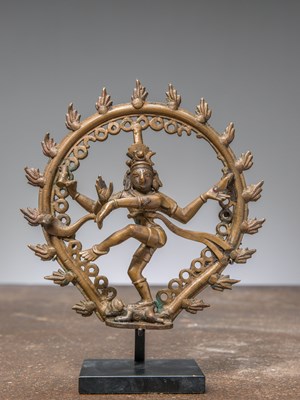 Lot 338 - A DANCING BRONZE SHIVA NATARAJA, INDIA, 18TH CENTURY