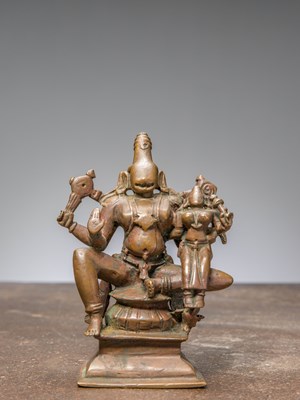 Lot 349 - A NARASHIMA WITH CONSORT BRONZE, INDIA, 16TH CENTURY