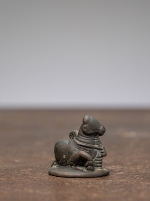 Lot 326 - A SMALL BRONZE NANDI, INDIA, 18TH CENTURY