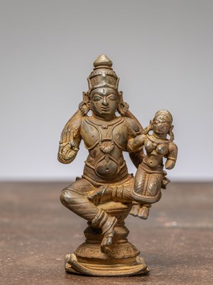 Lot 340 - A SEADTED SHIVA AND PARVAT,I BRONZE, INDIA 18TH CENTURY