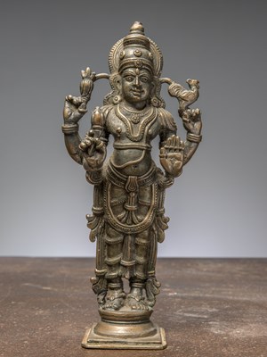 Lot 320 - A STANDING BRONZE SHIVA, INDIA, KERALLA 19TH CENTURY