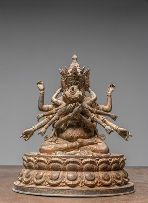 Lot 93 - A TANTRIC BRONZE OF GUHYASAMAJA, CHINA 18TH TO 19TH CENTURY