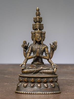 Lot 304 - A RARE SEATED BRONZE AVALOKITESHVARA, INDIA, PALA, 12TH CENTURY