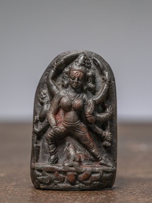 Lot 372 - A RARE STANDING BUDDHIST BLACK STONE DEPICTING MARICI, INDIA, 12TH CENTURY