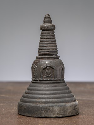 Lot 231 - A SUPER RARE BLACK STONE STUPA, TIBET OR CHINA, 18TH CENTURY OR EARLIER