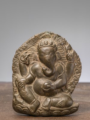 Lot 245 - A COPPER REPOUSSE GANESHA, NEPAL, 18TH CENTURY