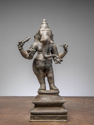 Lot 370 - A STANDING BRONZE GANESHA, INDIA 12TH CENTURY, CHOLA PERIOD