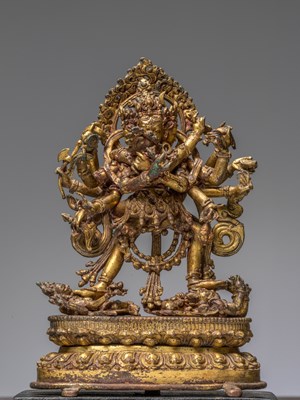 Lot 250 - A VERY FINE STANDING STATUE OF CHAKRASAMVA, BRONZE FIREGILT, NEPAL NEWAR, 17TH CENTURY