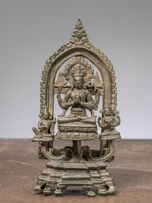 Lot 308 - A BRONZE SHRINE OF SHADAKSARI LOKESHVARA, INDIA, 12TH CENTURY, PALA DYNASTY