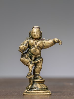 Lot 358 - A DANCING BRONZE KRISHNA, INDIA, 16TH CENTURY