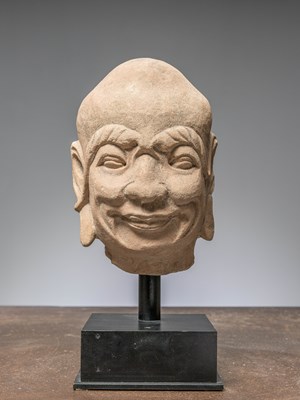 Lot 50 - (R) A LOHAN HEAD, SANDSTONE ,CHINA MING DYNASTY, 16TH CENTURY