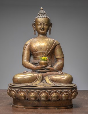 Lot 278 - (R) A GAUTAMA BUDDHA, BRONZE, NEPAL, 19TH CENTURY, CAST IN TWO PARTS