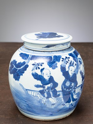 Lot 65 - (R) A BLUE AND WHITE PORCELAIN GINGER JAR, CHINA, QING DYNASTY, 18TH CENTURY