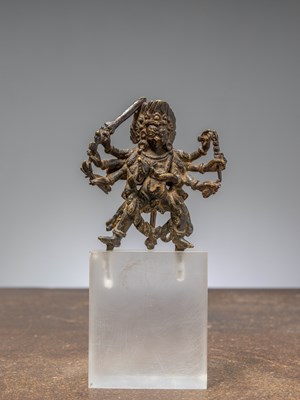 Lot 290 - (R) A BRONZE FIGURE OF MAHAKALA, 8-ARMED , TIBET, 16TH CENTURY