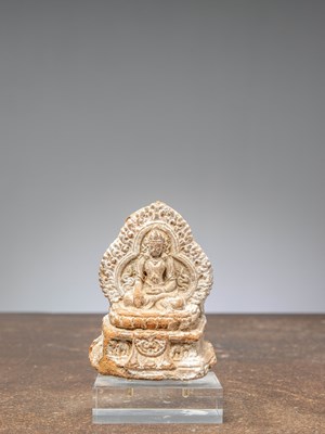 Lot 284 - (R) A CLAY TSA TSA DEPICTING BUDDHA AKSHOBHYA , TIBET, 18TH CENTURY