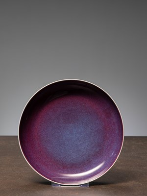 Lot 128 - (R) A CHINESE PURPLE-GLAZED PORCELAINE PLATE, QINGY DYNASTY