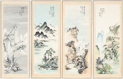 Lot 178 - (R) A SET OF FOUR CHINESE LANDSCAPE PAINTINGS DEPICTING THE FOUR SEASONS