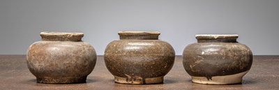Lot 158 - (R) THREE CHINESE STOENWARE STORAGE JARS, MING DYNASTY, 14TH - 17TH CENTURY