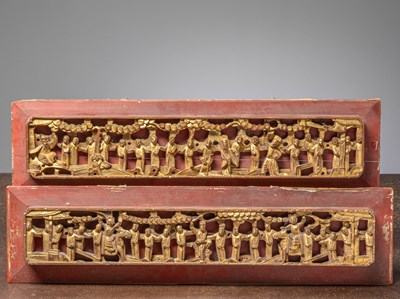 Lot 4 - (R) A PAIR OF GILT WOODEN PANELS CHINA 19TH CENTURY