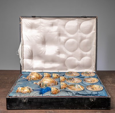 Lot 465 - (R) A VERY FINE SATSUMA TEA SET IN FITTED CASE, JAPAN, MEIJI PERIOD, CIRCA 1880–1900