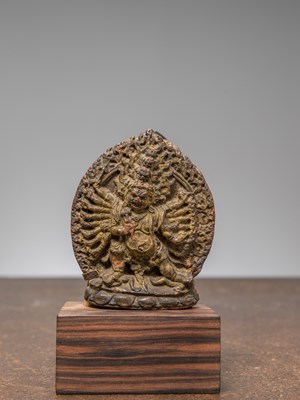 Lot 253 - A DELICATE CLAY TSA TSA DEPICTING MAHAKALA, TIBET, 17TH CENTURY
