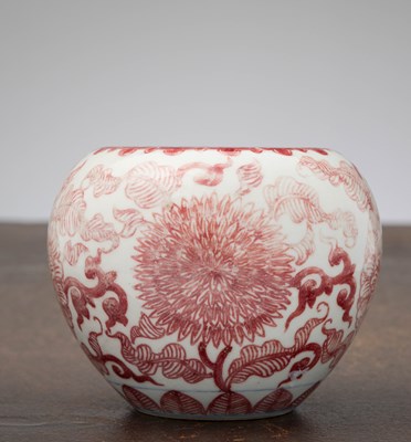 Lot 166 - A RED AND WHITE PORCELAIN BRUSH WASHER, CHINA, QING DYNASTY, KANGXI PERIOD