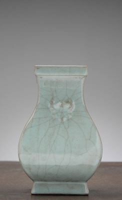 Lot 92 - A CHINESE PALE CELADON-GLAZED SQUARE-SECTION VASE, QING DYNASTY