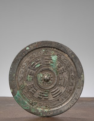 Lot 121 - A CHINESE BRONZE MIRROR WITH BAGUA DESIGN, CHINA, PROBABLY HAN DYNASTY OR LATER