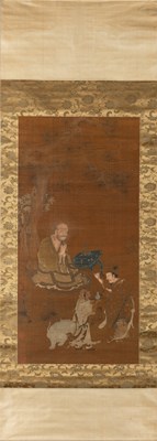 Lot 181 - AN IMPORTANT CHINESE PAINTING DEPICTING A BUDDHIST TEACHER, CHINA, MING DYNASTY, 15TH TO 16TH CENTURY