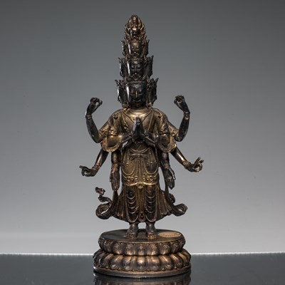 Lot 133 - STANDING ELEVEN-HEADED BRONZE AVALOKITESHVARA CHINA 20TH CENTURY