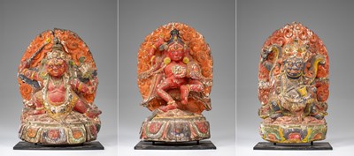 Lot 27 - THREE TANTRIC GODDESSES , VAJRAPANI - KURUKULLA - HAYAGRIVA