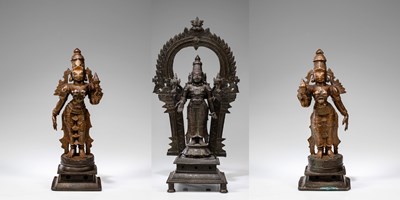 Lot 212 - LARGE VISHNU WITH SRI DEVI AND BHU DEVI