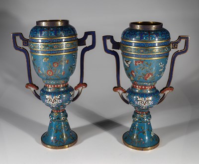 Lot 282 - PAIR OF CLOISONNE VASES