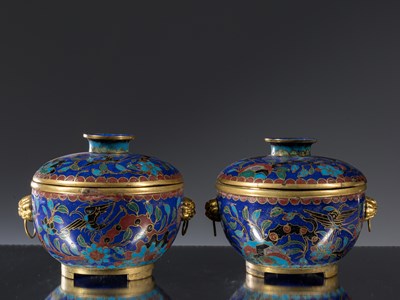 Lot 245 - PAIR OF CLOISONNE BOWLS WITH LID