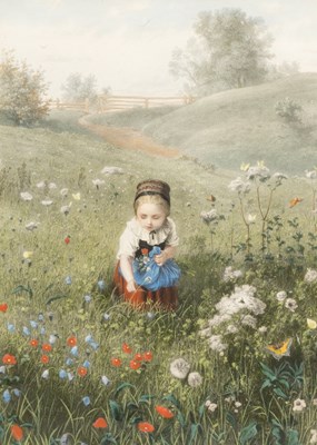 Lot 359 - LUDWIG KNAUS ( 1829 - 1919 ) MÄDCHEN IN BLUMENWIESE